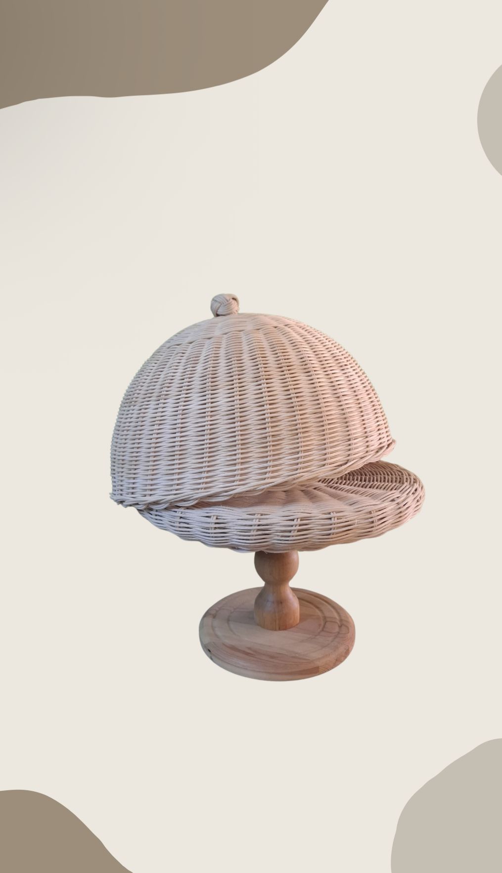 Rattan Ahşap Ayaklı Fanus Kek Standı