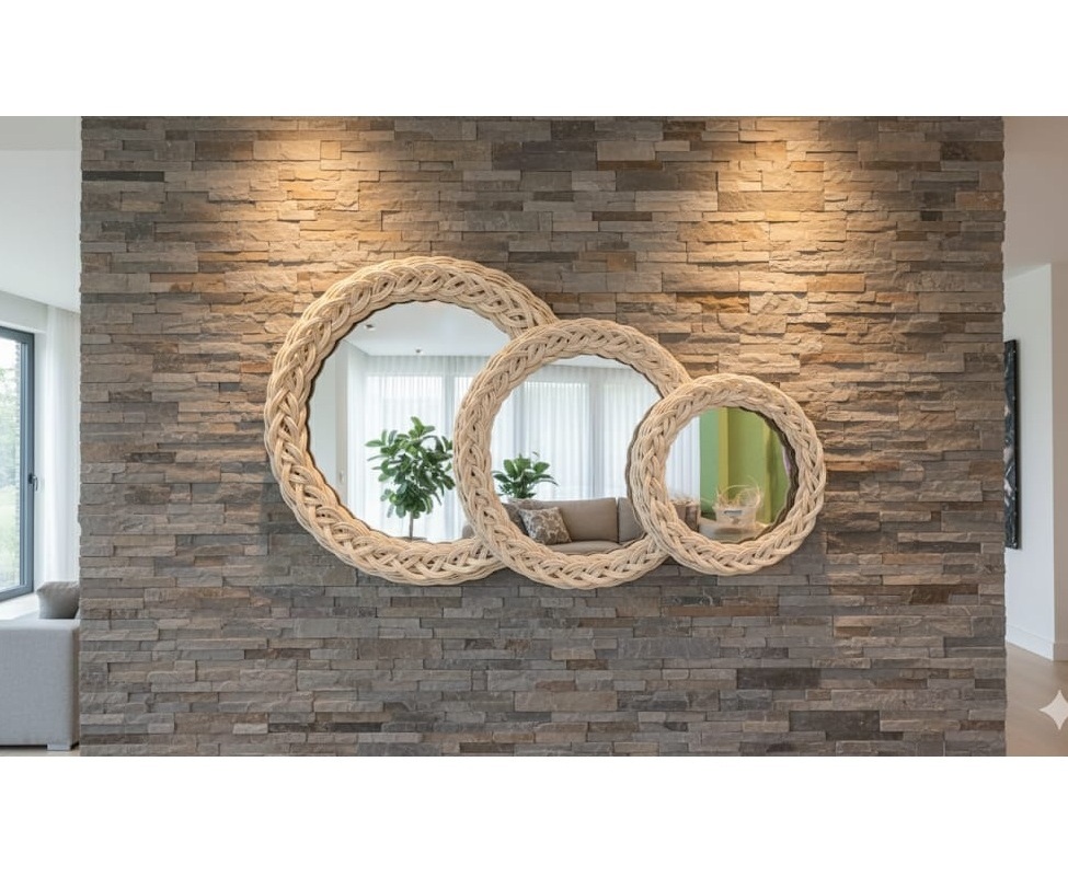 Rattan Duvar Aynası 3'lü Set
